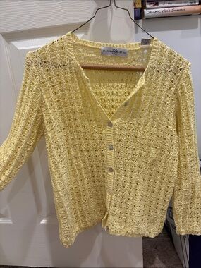 Marisa Christina Pale Yellow Crochet Button-Front Cardigan